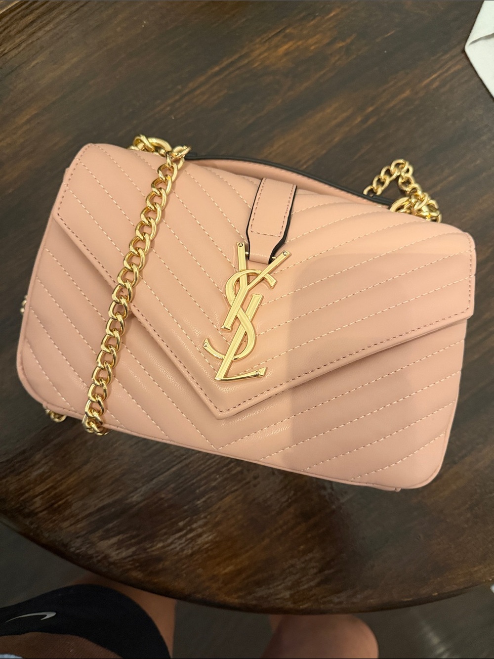 Saint Laurent Blush Pink Quilted Chevron Chain Shoulder Bag